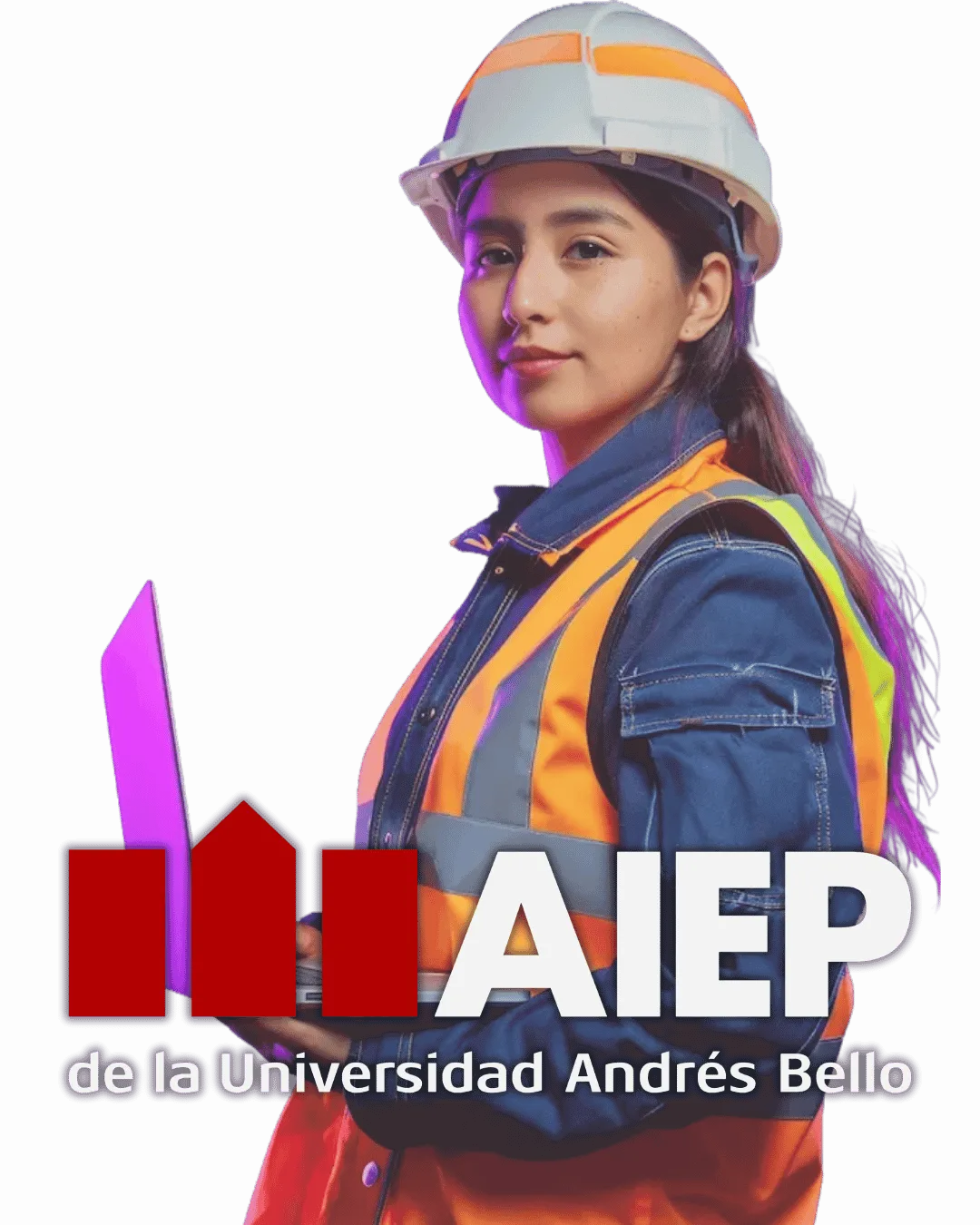 AIEP de la Universidad Andrés Bello — estudiante con casco y laptop