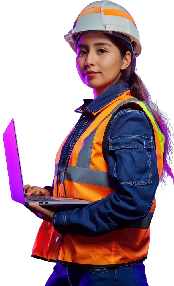 Joven con casco minero y laptop